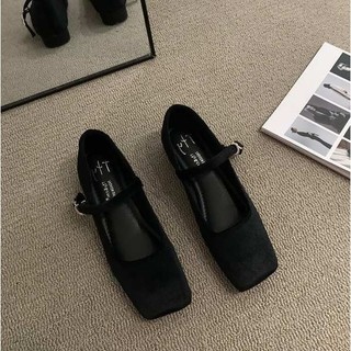 Giày Búp Bê Mary Jane Đế Bằng Phối Nhung Phong Cách Thời Trang Xuân Thu 2023 Mới