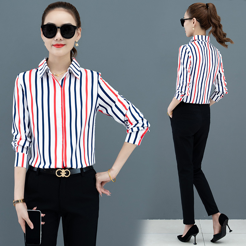 Áo Sơ Mi Dài Tay Kẻ Sọc Màu Sắc Thời Trang Cho Nữ