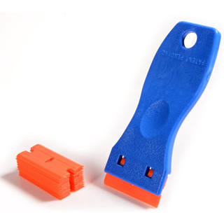 Dụng cụ cạo dao cạo bằng nhựa 1,5 inch với 10 lưỡi dao nhựa hai cạnh để loại bỏ nhãn đề can dán trên kính Windows (Màu xanh)