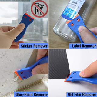 Dụng cụ cạo dao cạo bằng nhựa 1,5 inch với 10 lưỡi dao nhựa hai cạnh để loại bỏ nhãn đề can dán trên kính Windows (Màu xanh)