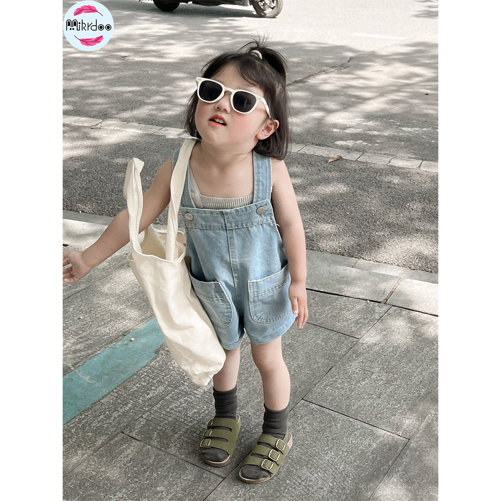 Quần yếm denim ngắn/ Áo MIKRDOO phong cách Hàn Quốc thời trang mùa hè cho bé gái 1-5 tuổi