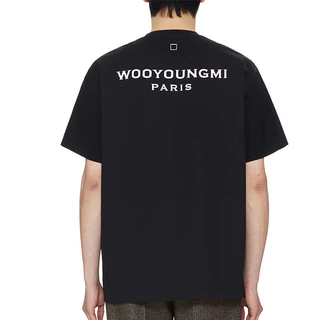 Wooyoungmi in logo nhỏ unisex cổ cotton ngắn tay giản dị áo thun cặp đôi dáng rộng