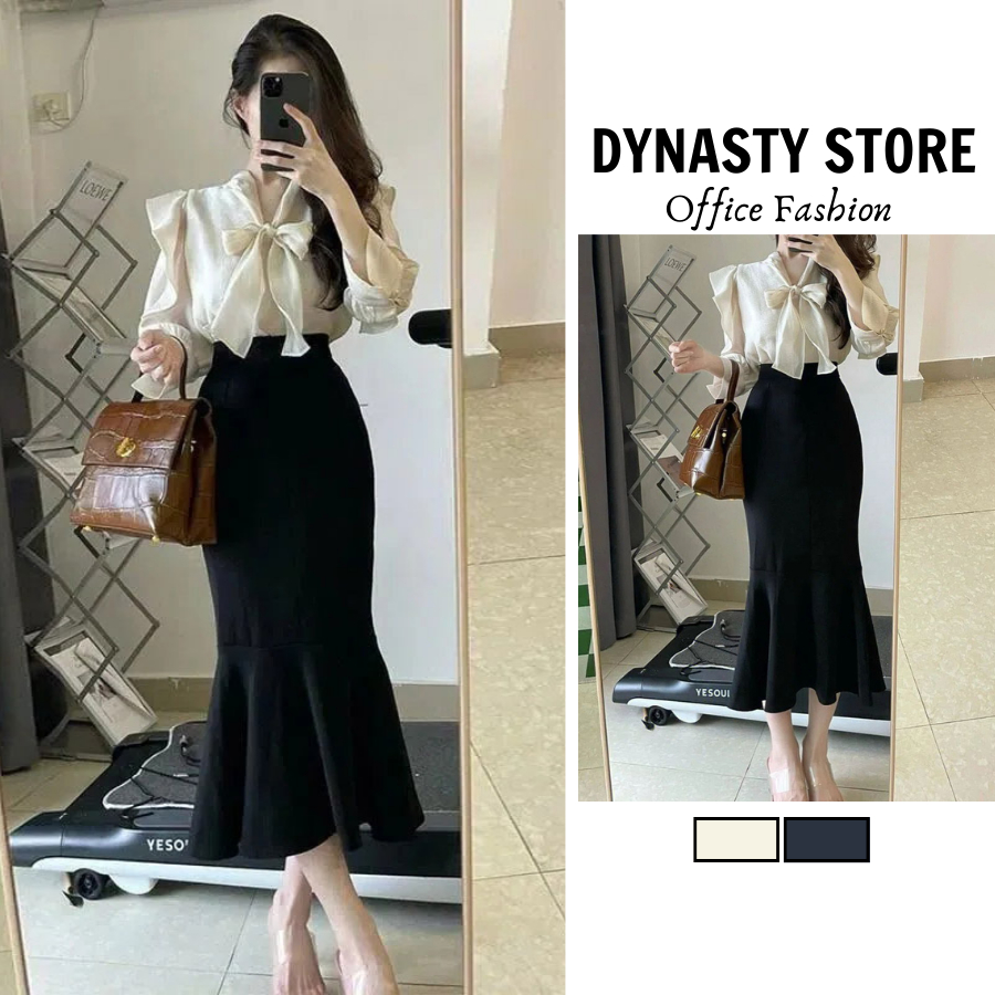 Bộ áo sơ mi và chân váy đuôi cá công sở DYNASTY STORE phong cách Ulzzang, trẻ trung, set đồ Quảng Châu cao cấp dành cho nữ