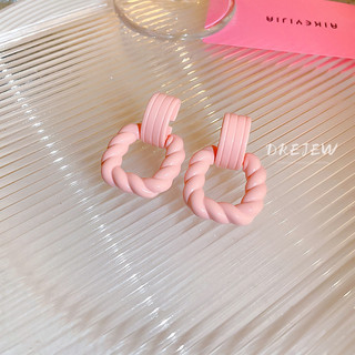 DREJEW Bông tai hình tròn bằng acrylic màu hồng dễ thương cho nữ