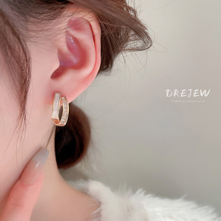 DREJEW zircon vỏ bông tai hình chữ C thời trang cao cấp hai lớp bạc kim bông tai nữ