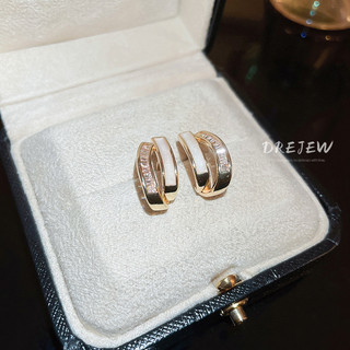 DREJEW zircon vỏ bông tai hình chữ C thời trang cao cấp hai lớp bạc kim bông tai nữ