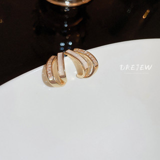 DREJEW zircon vỏ bông tai hình chữ C thời trang cao cấp hai lớp bạc kim bông tai nữ