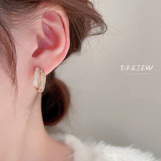 DREJEW zircon vỏ bông tai hình chữ C thời trang cao cấp hai lớp bạc kim bông tai nữ