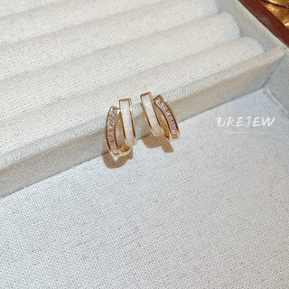 DREJEW zircon vỏ bông tai hình chữ C thời trang cao cấp hai lớp bạc kim bông tai nữ