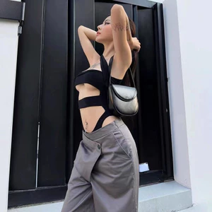 Klalien Bộ Áo Liền Quần Sát Nách Dáng Ôm Thiết Kế Khoét Rỗng Gợi Cảm Thời Trang Cho Bạn Gái