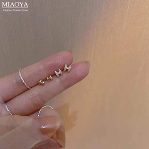 MIAOYA Bông Tai Mạ Bạc 925 Hình Chữ H Cao Cấp Thời Trang Dành Cho Nữ