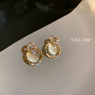 DREJEW Khuyên tai mạ bạc kiểu chữ đính kim cương đơn giản phong cách Hàn Quốc thời trang