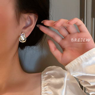 DREJEW Khuyên tai mạ bạc kiểu chữ đính kim cương đơn giản phong cách Hàn Quốc thời trang