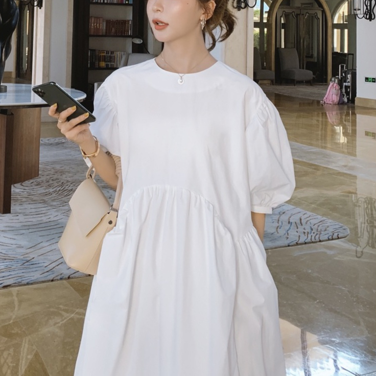 Đầm Trắng Dáng Dài Rộng Tay Phồng Thời Trang Mùa Hè Kiểu Mới