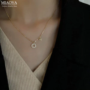 MIAOYA Vòng cổ Mặt Tròn Khắc Chữ H Đính Đá Zircon Nhiều Màu Sắc Thời Trang Cho Nữ