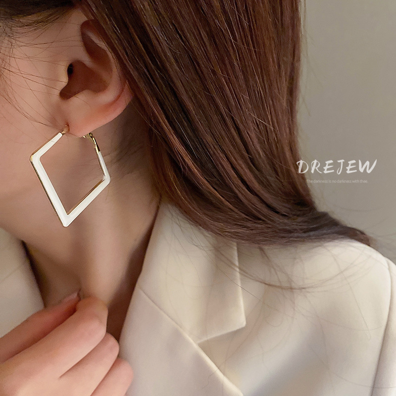 Ảnh DREJEW Bông Tai Mạ Bạc 925 Hình Vuông Phong Cách Hàn Quốc Cá Tính 3