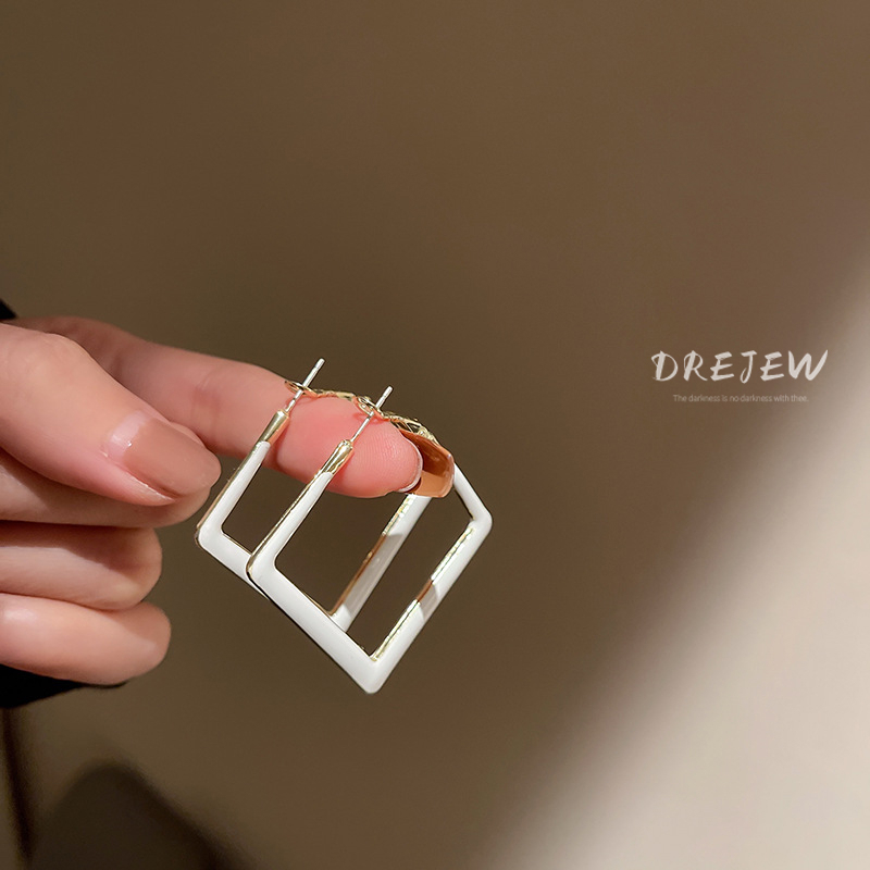 Ảnh DREJEW Bông Tai Mạ Bạc 925 Hình Vuông Phong Cách Hàn Quốc Cá Tính 1