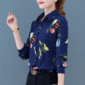 Hoa Của Tôi Bướm Mới Áo Sơ Mi Trắng Nữ Tay Dài Slim Bướm Áo Sơ Mi In Hình Hoa
