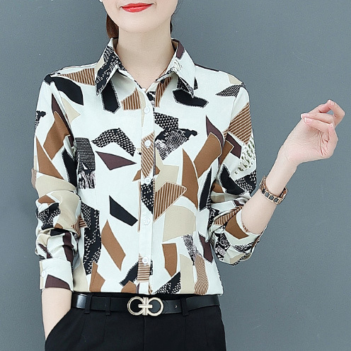 Áo Sơ Mi Nữ Tay Dài In Hoa Lá Đỏ Chống Ngáy OL S-5xl Màu Đen Mới