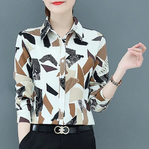 Áo Sơ Mi Nữ Tay Dài In Hoa Lá Đỏ Chống Ngáy OL S-5xl Màu Đen Mới