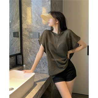 ZHELIHANGFEI Áo Dệt Kim Tay Ngắn Dáng Rộng Phong Cách Thời Trang