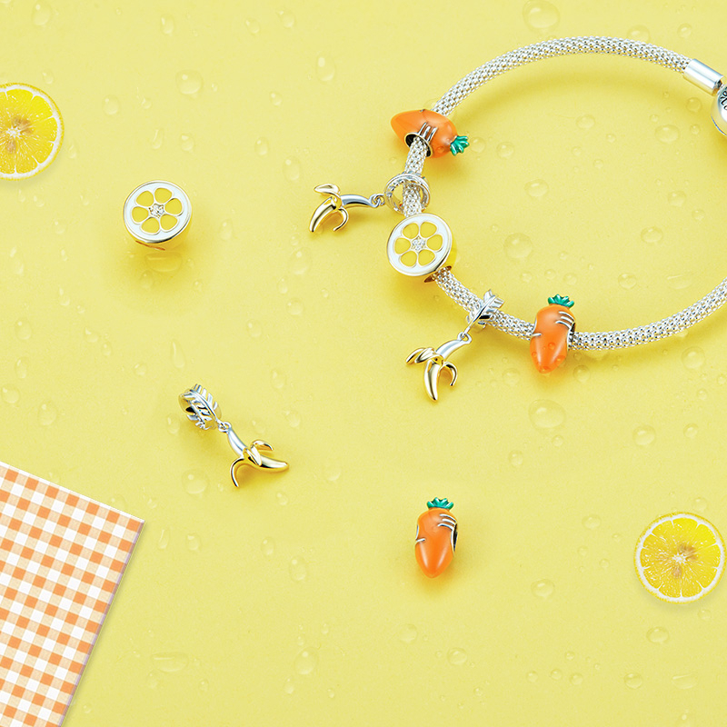 Hạt charm BAMOER bạc 925 họa tiết trái cây và rau củ