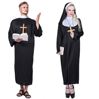 Bé Gái Đáng Yêu Nun Trang Phục Halloween Trẻ Em Người Lớn Mẹ Cao Cấp Trang Phục Đen Mary Linh Mục Truyền Thống Nữ Tu Trang Phục Cha Mẹ-Con Trò Chơi Tiệc Đen Wed Họ Addams Cosplay Dacce Dress