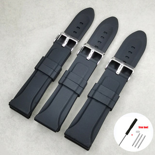 Dây Đeo Đồng Hồ Bằng Silicon Mềm Màu Đen 20mm 22mm 24mm Chống Thấm Nước Thông Dụng Cho Nam Và Nữ