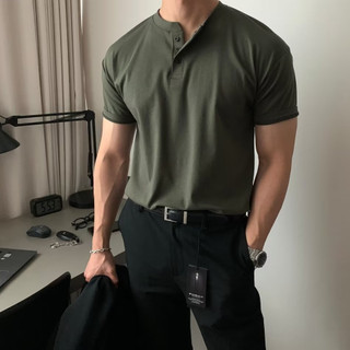 Hàn Quốc Ánh Sáng Sang Trọng Ba Nút Cotton Nguyên Chất Áo Thun Nữ Tay Ngắn Nam Cổ Tròn Áo Thun Slim-Fit Nửa Tay Top Mùa Hè Tay Ngắn