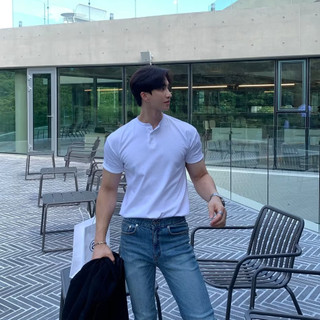 Hàn Quốc Ánh Sáng Sang Trọng Ba Nút Cotton Nguyên Chất Áo Thun Nữ Tay Ngắn Nam Cổ Tròn Áo Thun Slim-Fit Nửa Tay Top Mùa Hè Tay Ngắn
