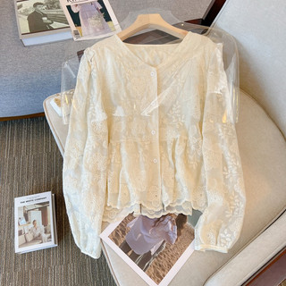 Áo Sơ Mi Nữ Tay Dài Phồng Cổ Chữ V Thêu Hoa Phong Cách Baju Baju Wanita Lengan Panjang Hàng Mới Có Sẵn