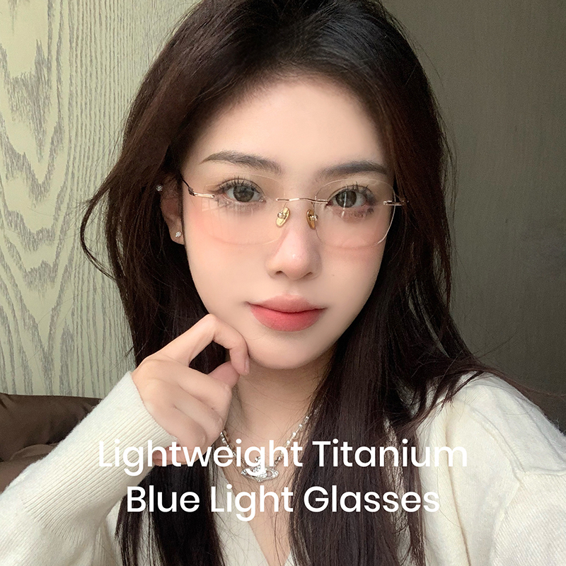 Cyxus Kính Chống Ánh Sáng Xanh Cho Máy Tính Gọng Titan Không Viền Siêu Nhẹ Giảm Mỏi Mắt Bảo Vệ Mắt Khỏi Tia UV 8124