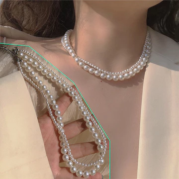 Vòng cổ ngọc trai hai lớp dành cho phụ nữ Vòng cổ ngọc trai đơn giản cho bé gái Vòng cổ ngọc trai hai lớp màu trắng đơn giản