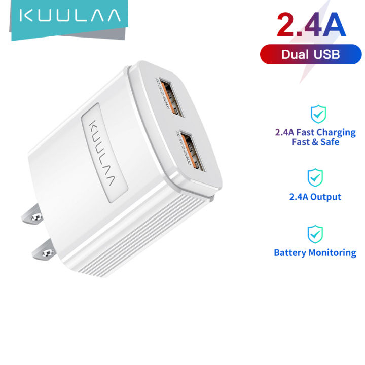 KUULAA Cốc Sạc 5V/2.4A Hai Cổng USB Cho Điện Thoại Máy Tính Bảng Android