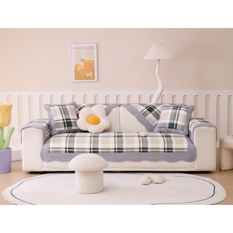Vỏ Bọc Đệm Ghế Sofa Chữ L Chống Trượt Bằng Cotton Nguyên Chất