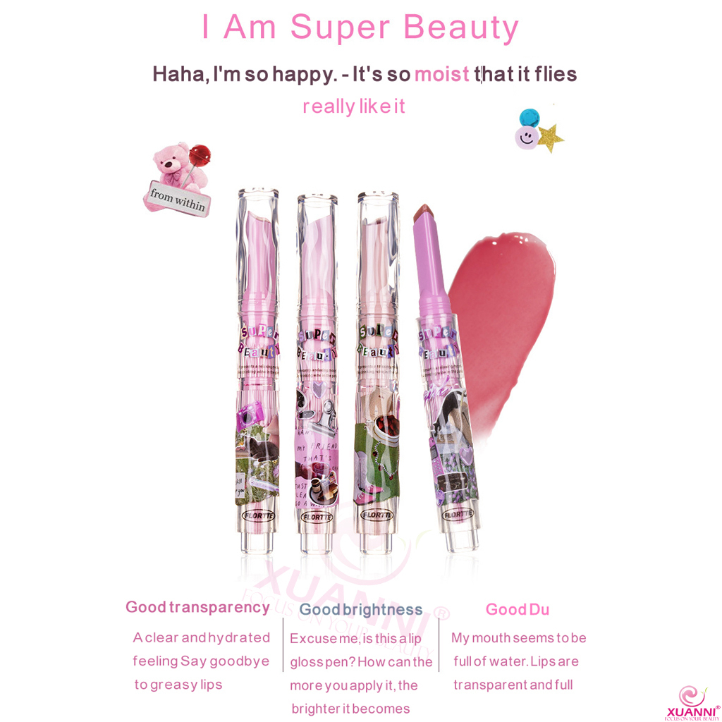 Authentic FLORTTE Lipstick First Kiss Stick Love Jelly Lipstick Pen Lip Balm Mirror Water Light Lip Glazing Solid son men