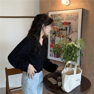 Áo sơ mi tay dài nữ phong cách Hàn Quốc, cổ chữ V ren ruffled