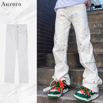 【Đen trắng】Quần ống loe jean hiphop thời trang quần bò nam boy phố unisex oversize quần jean đen nam Màu Trơn quần hiphop nam street style quần bò ống rộng Màu Trơn quần jean skinny nam Cao Cấp de