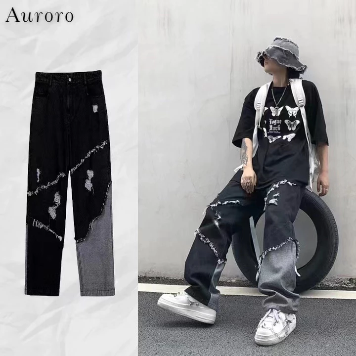 Quần jean nam rách gối unisex quần hiphop nam street style oversize quần bò đen nam thời trang hiphop quần baggy rách Denim quần jean nữ rách gối