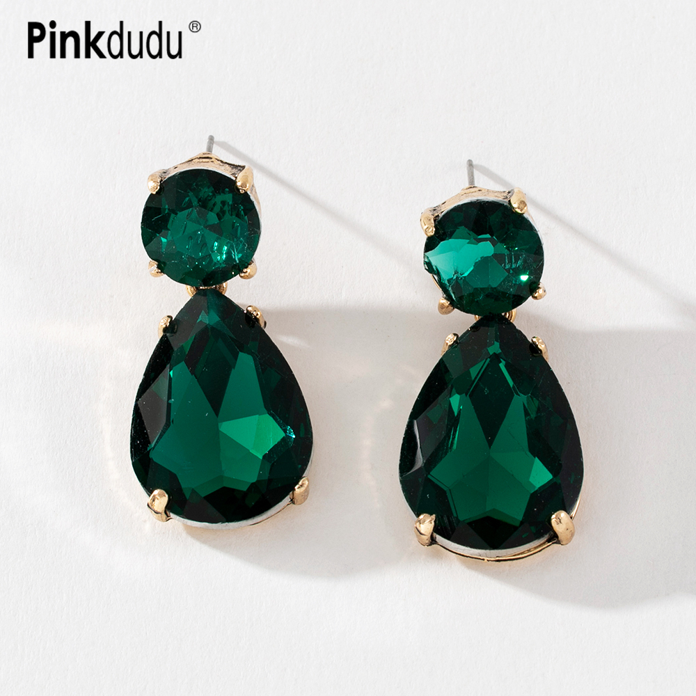 Ảnh Khuyên tai PINKDUDU PD593 bằng hợp kim đính đá hình giọt nước 7 màu sắc phong cách đơn giản 2