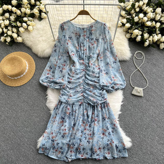 Đầm Hoa midi Tay Dài Cổ Tròn Thời Trang Hàn Quốc Dành Cho Nữ