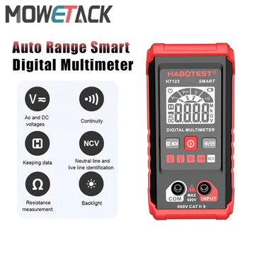 Đồng hồ vạn năng kỹ thuật số Mini thông minh HT123 Đồng hồ vạn năng phạm vi tự động AC DC Điện áp Máy kiểm tra liên tục có đèn nền NCV Đồng hồ vạn năng không tiếp xúc