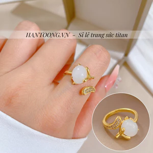 Nhẫn nữ dạng hở thiết kế mặt hồ ly trắng quyến rũ sang trọng