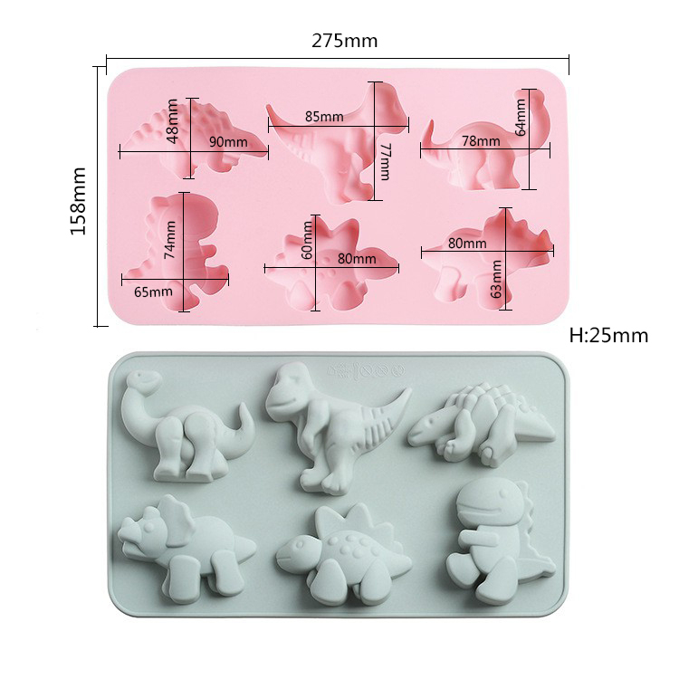 6 Khoang Khủng Long Khuôn Silicon Bánh Sô Cô La Kẹo Fondant Nến Xà Phòng Khuôn Thạch Đất Sét Trang Trí Đám Cưới DIY Dụng Cụ Nướng Bánh