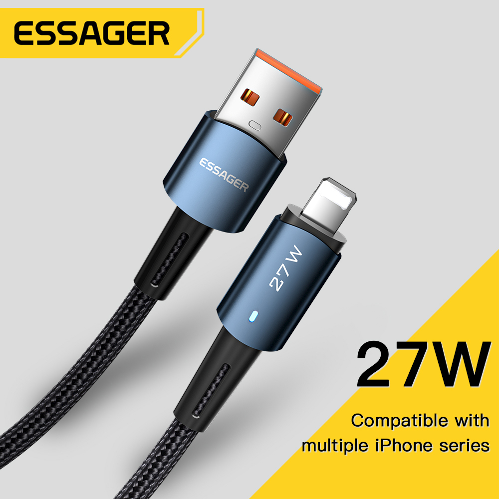 Dây cáp sạc nhanh ESSAGER 27w PD USB c sang L ip Type c thích hợp cho ios 7- IP14 Pro max 30w