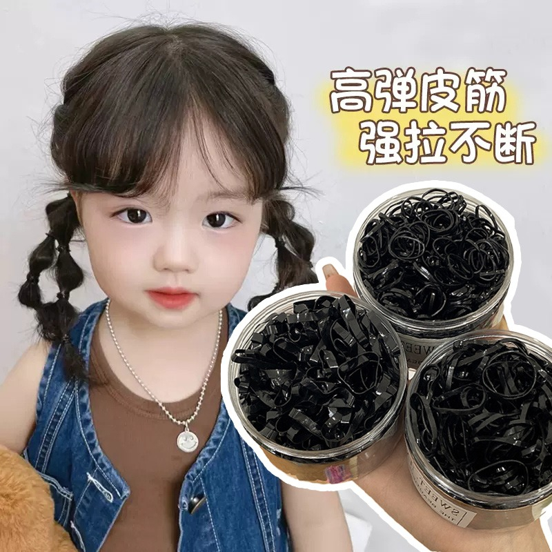 1000 Cái ~ Đóng Hộp Nhiều Màu Sắc Trẻ Em Dây Buộc Tóc Dùng Một Lần Đàn Hồi Cao Đen Dày Cao Su Tóc Hộp 2025 Phụ Kiện Thời Trang Nữ Mới