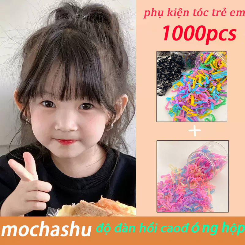 1000 Cái ~ Đóng Hộp Nhiều Màu Sắc Trẻ Em Dây Buộc Tóc Dùng Một Lần Đàn Hồi Cao Đen Dày Cao Su Tóc Hộp 2025 Phụ Kiện Thời Trang Nữ Mới