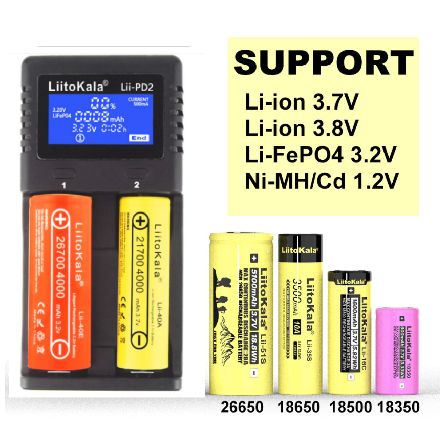LiitoKala Lii-PD2 Lii-PD4 14500 16340 Pin Sạc Cho 18650 26650 21700 AA ...