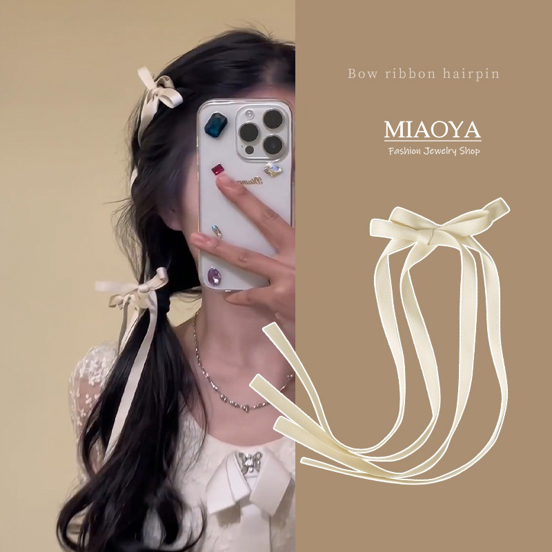 MIAOYA Kẹp Tóc Ruy Băng Thắt Nơ Ruy Băng Hàn Quốc Y2K Phù Hợp Cho Học Sinh Nữ
