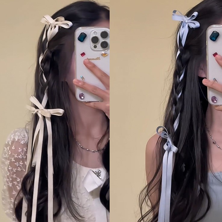 MIAOYA Kẹp Tóc Ruy Băng Thắt Nơ Ruy Băng Hàn Quốc Y2K Phù Hợp Cho Học Sinh Nữ